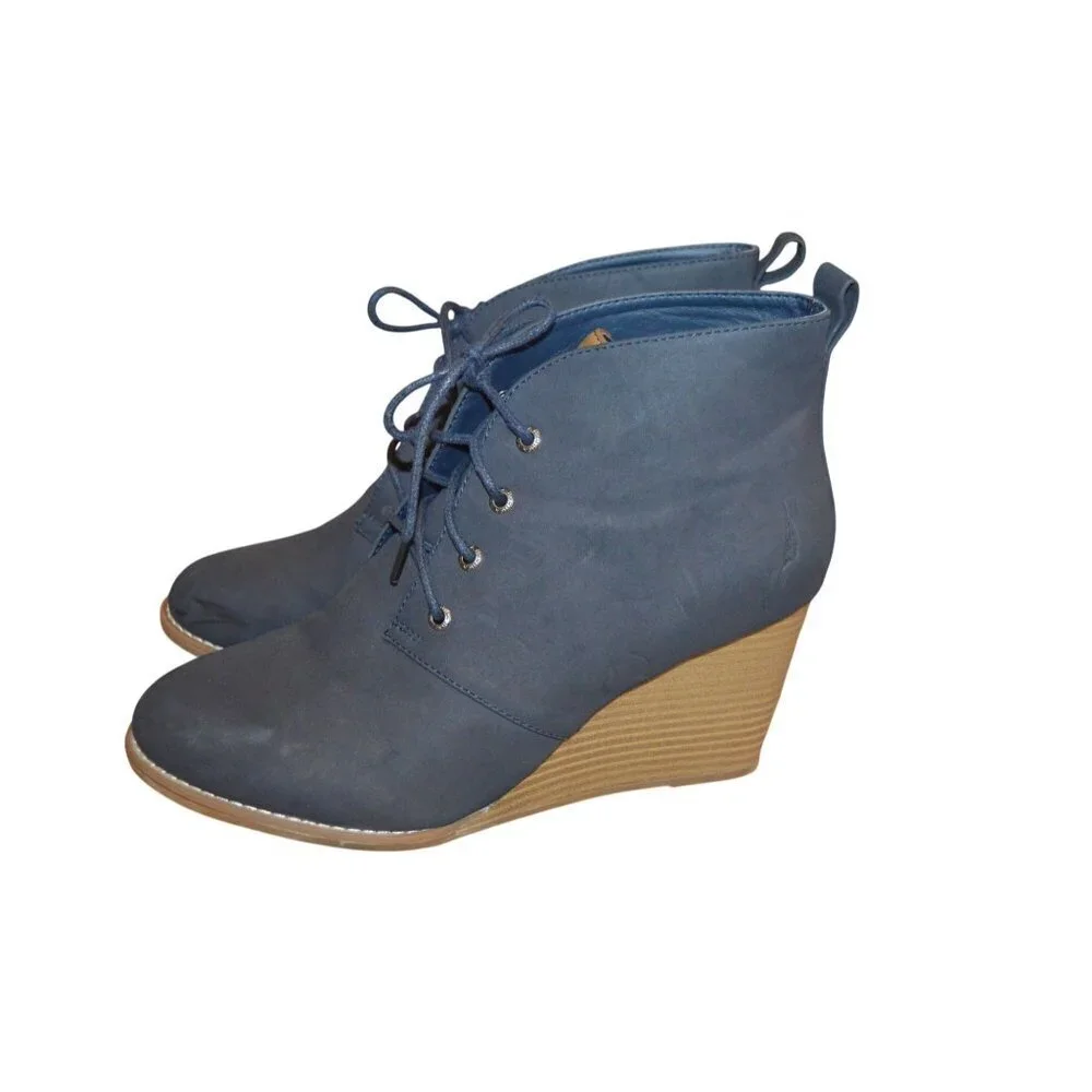 Nautica Waterline Navy blue Lace Up Wedge Ankle Booties Women's Size 10 Coastal